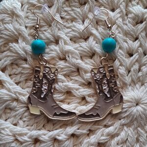 Western Boot Earrings with Turquoise Accents